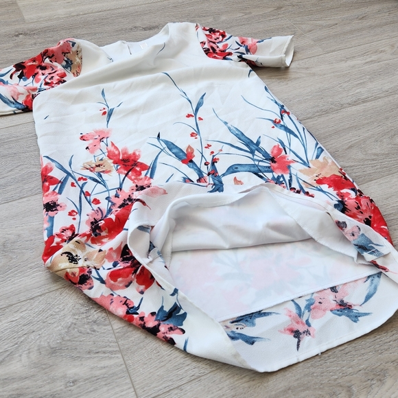 Peppermint Floral Sheath Dress Womens Small Pink Red Short Sleeves - Picture 6 of 9